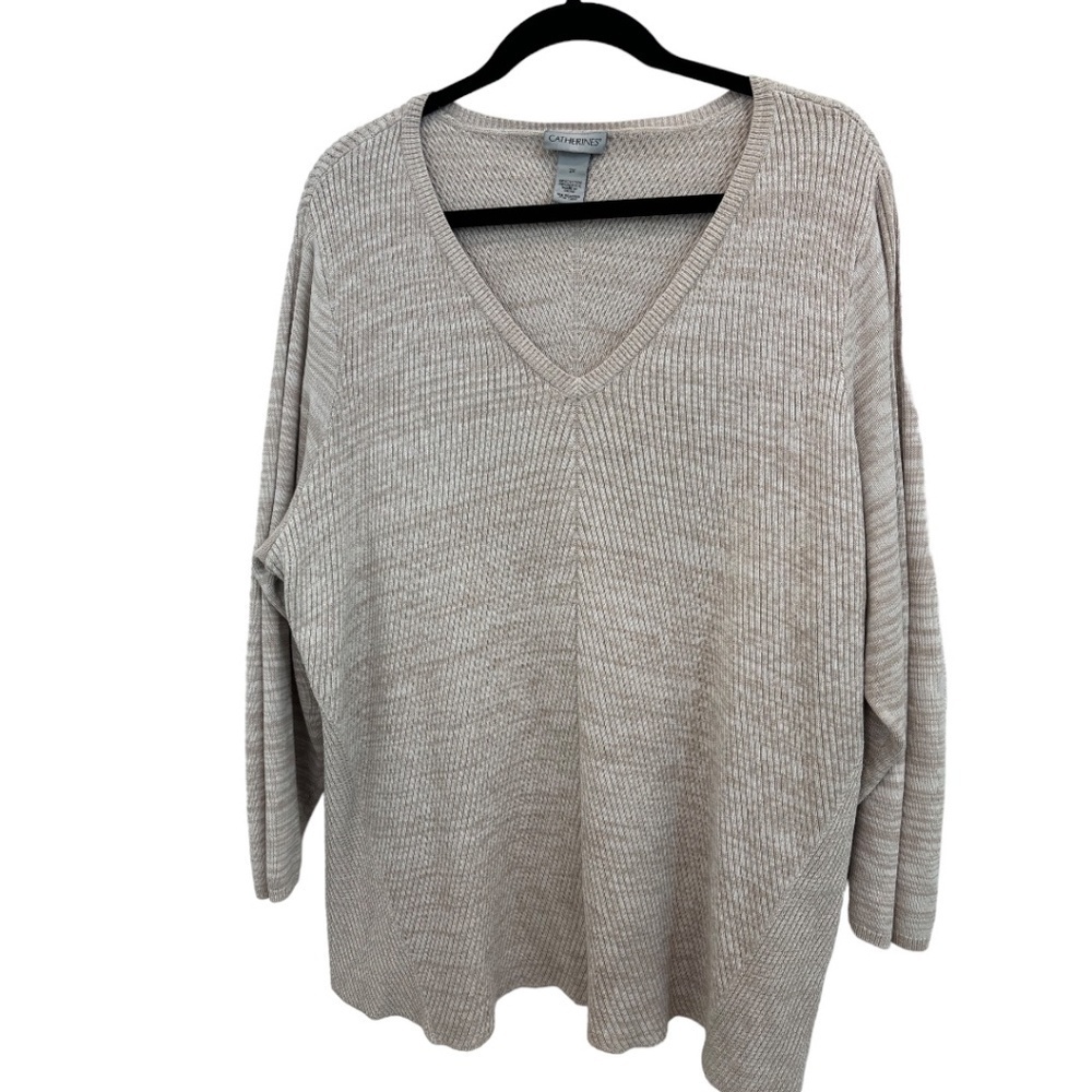 Catherines Plus Size Beige V-Neck Long Sleeve Cotton Blend Sweater Size 2X